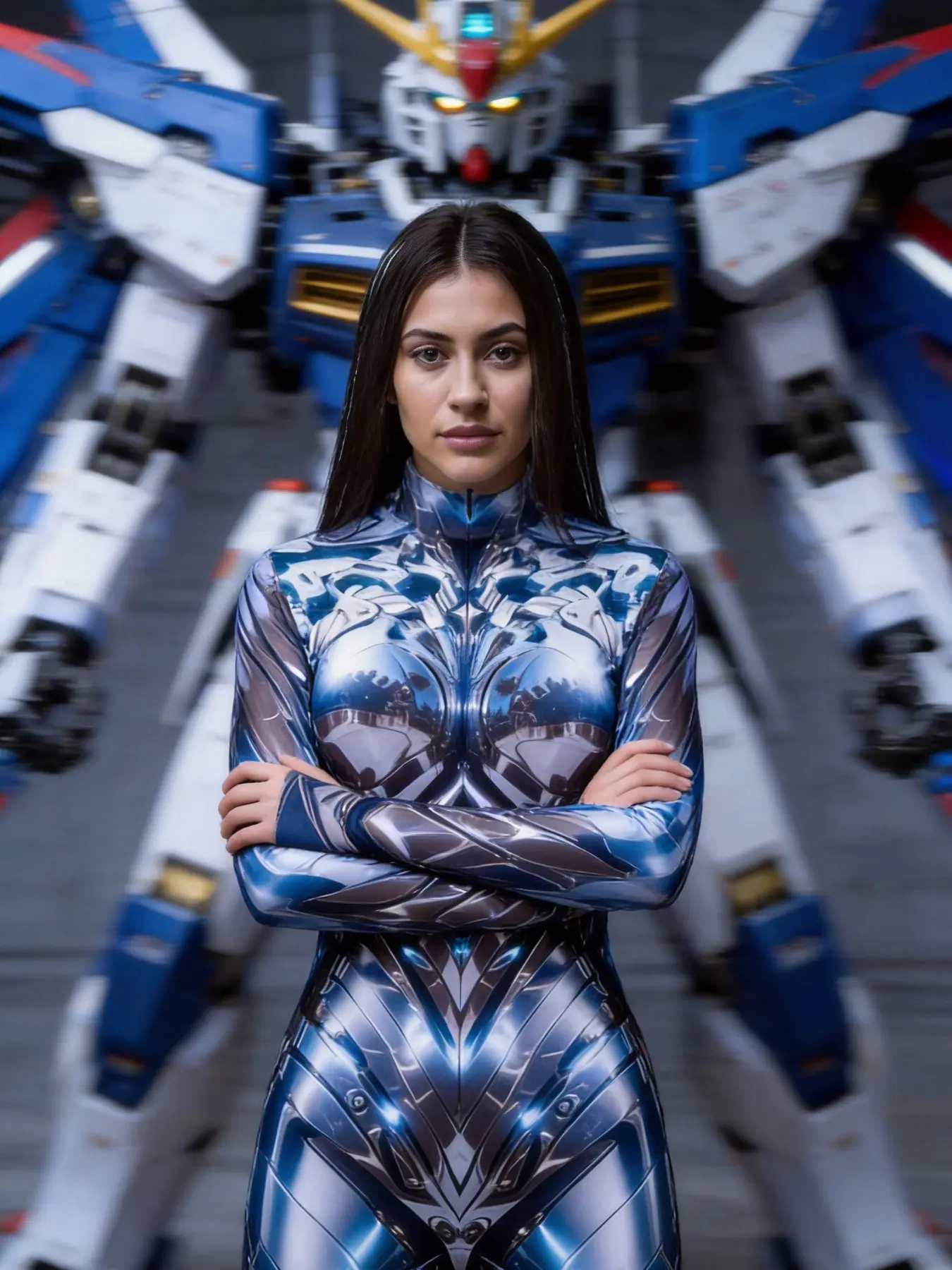 Women's Tight Fit Sexy Bodysuit, Y2K Cyberpunk Style, Silver Blue Gundam Mecha Glow Party Costume, Halloween Festival Role Play Cosplay