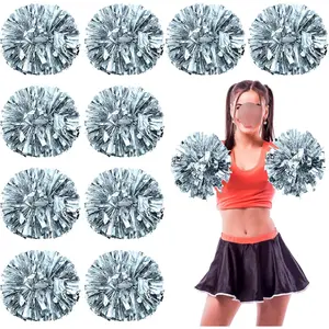 Pom Poms Bulk Metallic Foil Cheerleader Pompoms with Baton Handle for  Basketball Cheering Squad Team Game Sports Dance Party Spirit