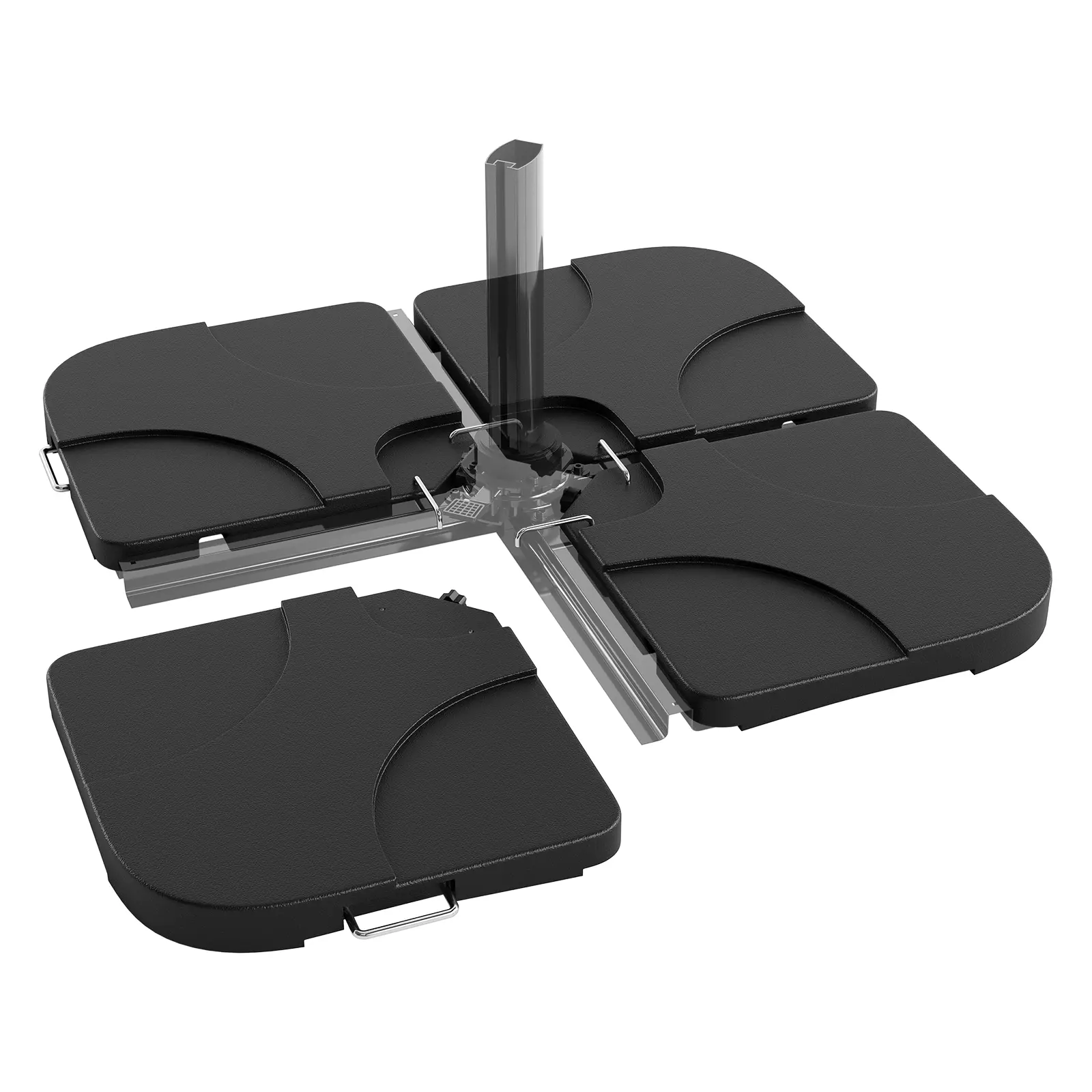 4-Piece Fillable Cantilever Umbrella Base, 220LB Weighted Water Sand Fill Clip Lock Stand for 10-15FT Offset Patio Umbrellas