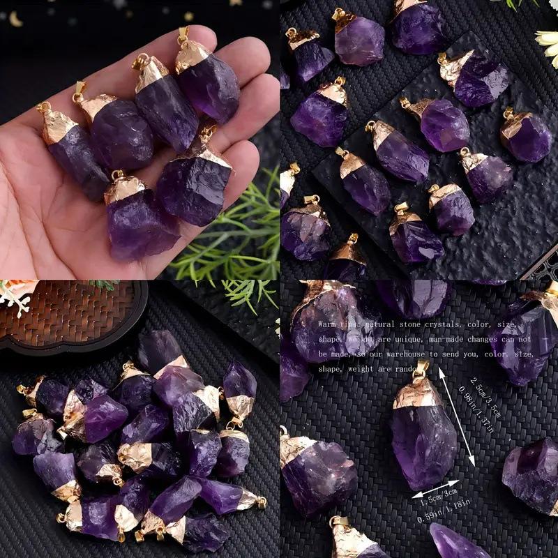 Natural Amethyst Pendant Irregular Crystal Raw Stone Necklace, Gold Plated Chain Healing Crystal Jewelry, DIY Friendly Accessories Charm for Women, Positive Energy Spiritual Protection Amulet, Perfect for Daily Wear Meditation Gift for Her