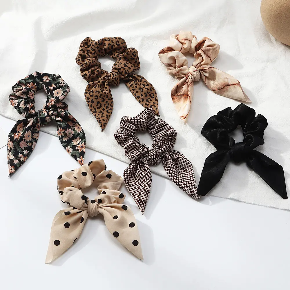6 Pack Vintage Scarf Scrunchies for Women, Elegant Satin Hair Ties with Long Bow Ribbons, Elastic Ponytail Holders for Daily and Office Use, Women's Fashion, Fabric, All Seasons, Soft Elastic