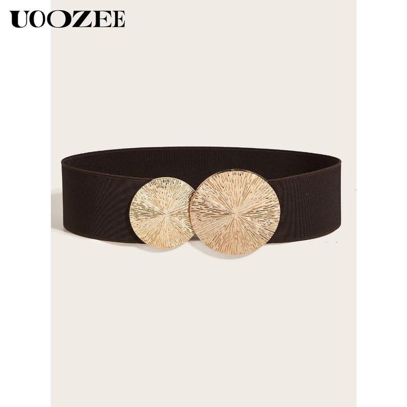 Fashionable European and American style belt for women to decorate coats and dresses, belts to tighten waist, elastic waistband for suits, wide Waist width 2.35inch, length 27inch, suitable for waist circumference 27~31.5inch Round Modern