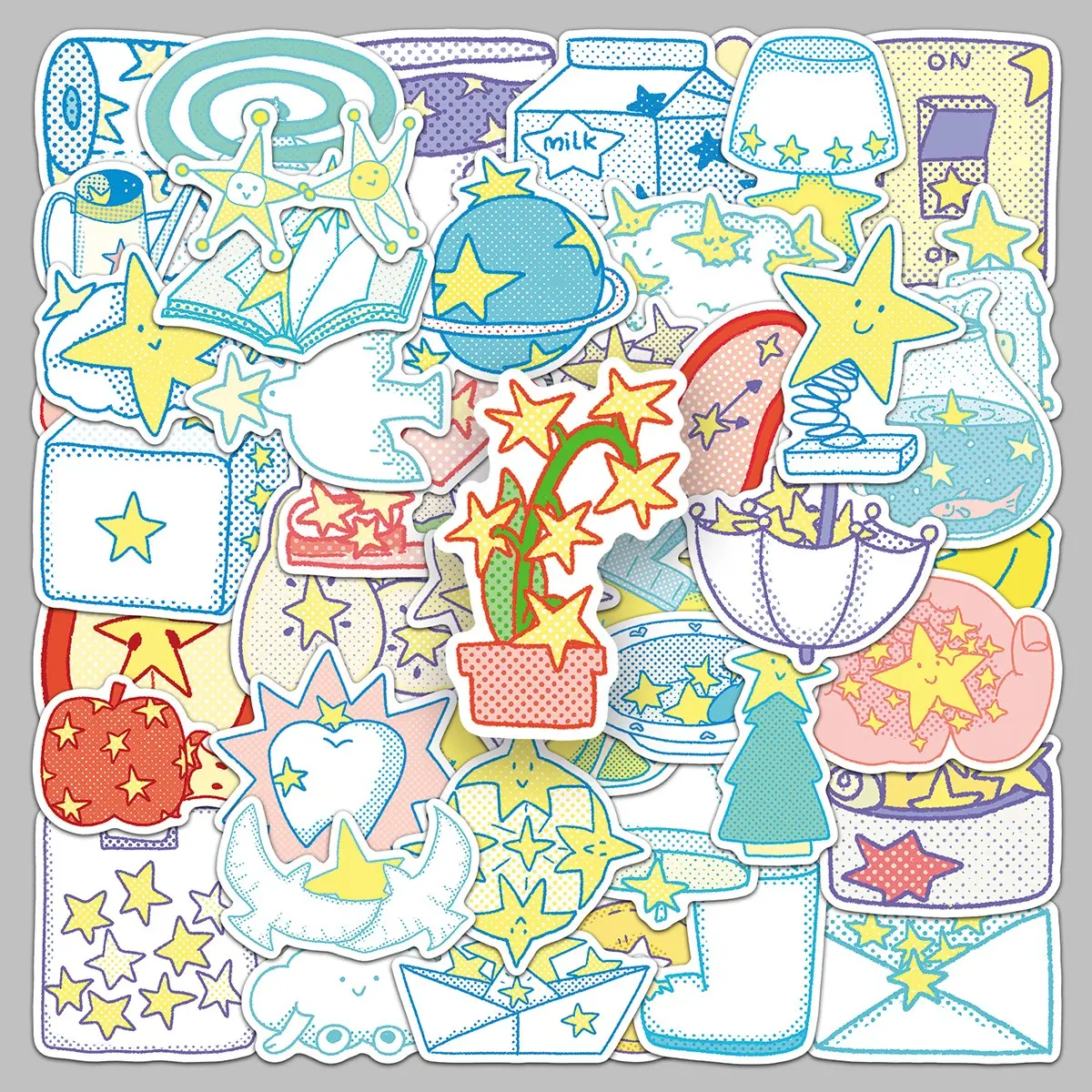 50sheets original polka dot star cartoon hand-painted cute stickers small fresh creative trend decorative stickers