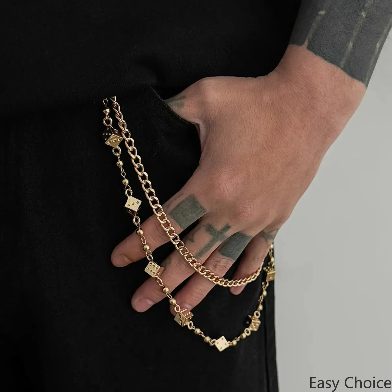 Men's Rhinestone Dice Jean Wallet Chain, Hip‑Hop Metal Pants Chain, Y2K Streetwear Keychain Accessory, Punk Gothic Biker Trouser Chain for Skater, Festival, Clubwear & Daily Outfits