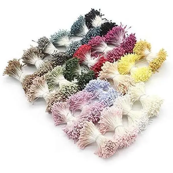 1000PCS Double Heads Artificial Matte Flower Stamen for DIY Scrapbooking Pistil Cake Wedding Home Decoration Random Mixed 20 Colors(Color 4)
