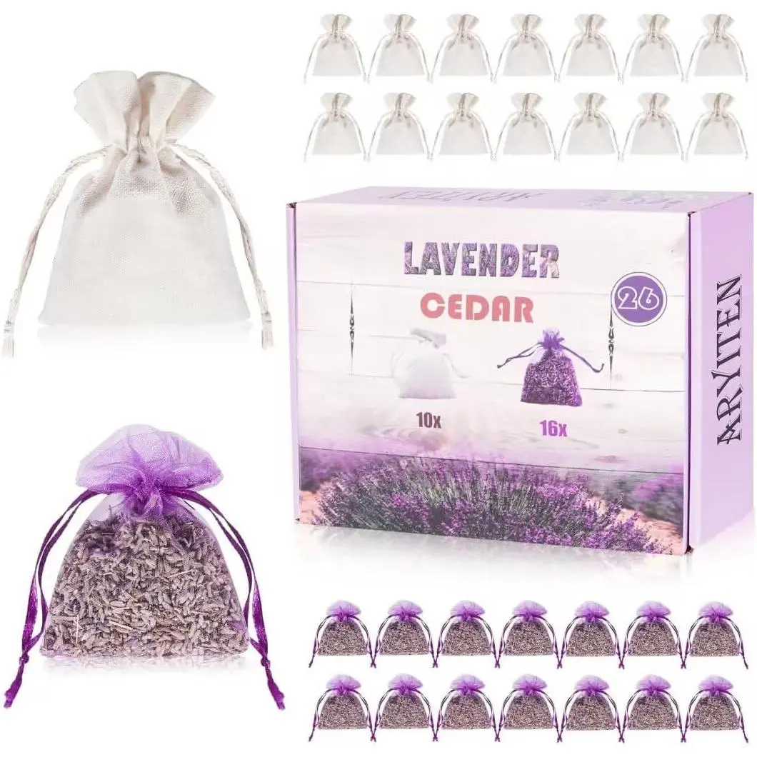 26 Pack Cedar and Lavendar   for Drawers and Closets - Stop Clothes , Cedar Chips and  Dried Lavender Sachets Bags