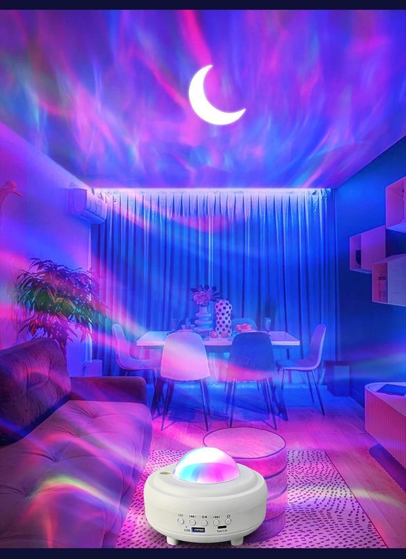 UFO Spaceship Projection Starry Sky Lamp with Bluetooth Speaker LED Lights Bedroom RGB Aurora Moon Lamp for Room Decor Christmas Kids Gift Dual Control Options USB Drive Compatible