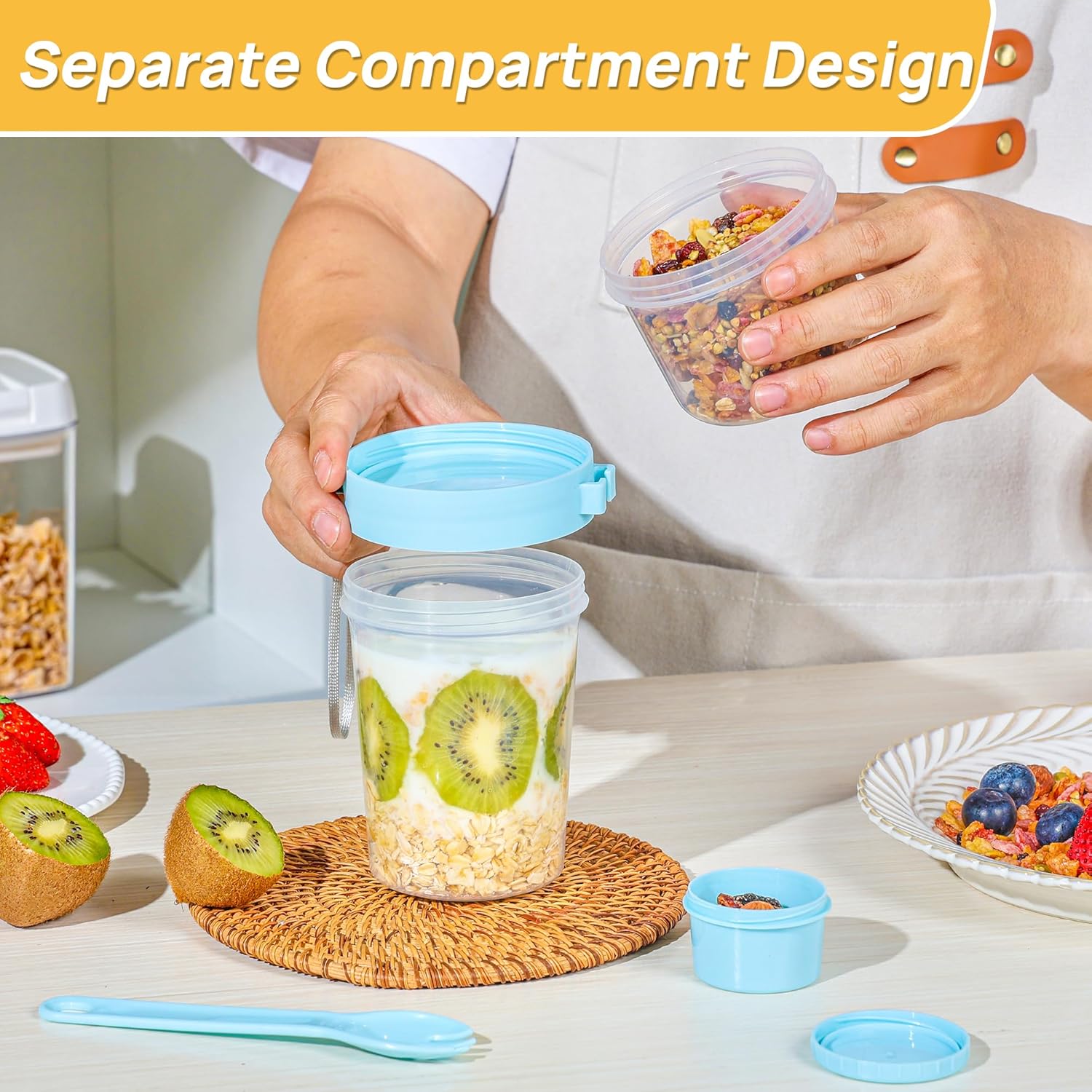 4 yogurt parfait cups, covered yogurt container, overnight oatmeal container, reusable parfait container, small Mei Sen jar for salad, pre-meal preparation, snacks and oatmeal.