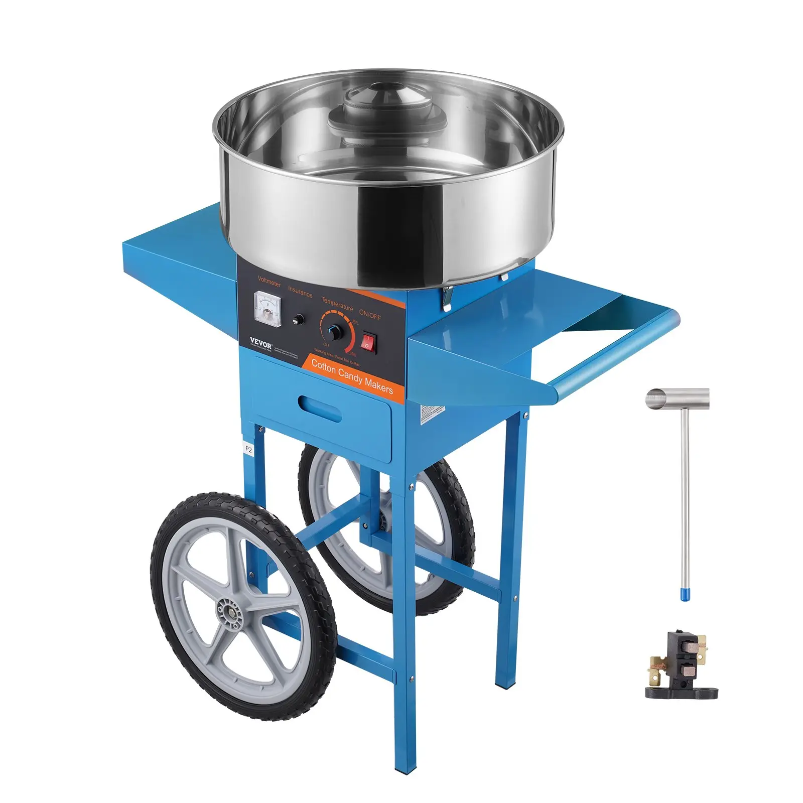 【Summerfinds】VEVOR 1000W Power Commercial Candy Machine with Commercial Cart, Stainless Steel Round Bowl, Sugar Scoop, Drawer, Easy Setup, Ideal for Kids Party [DealsForYouDays] Blue