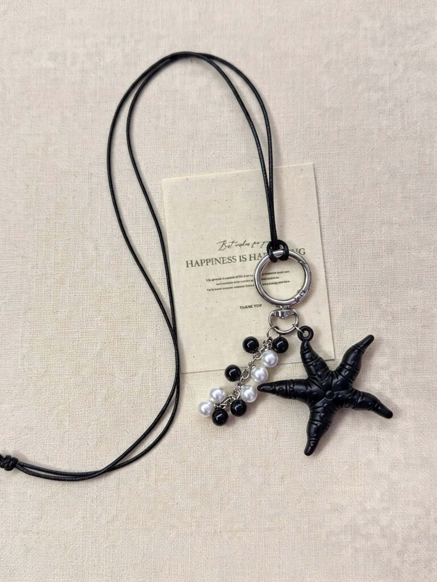 Black Starfish Pearl Tassel Long Necklace, Coastal Pendant Jewelry for Women, Y2K Statement Necklace