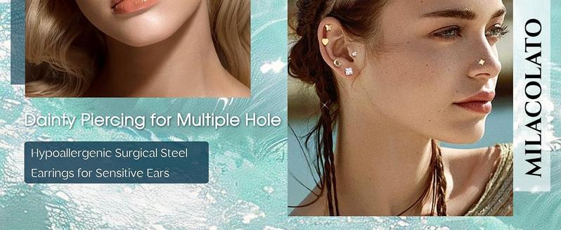 MILACOLATO 20G/16G Threadless Flat Back Earrings for Women 316L Surgical Steel Push in CZ Cartilage Stud Earrings Hypoallergenic Nose Rings Studs Conch Tragus Body Piercing Jewelry 6mm 7mm 8mm Length