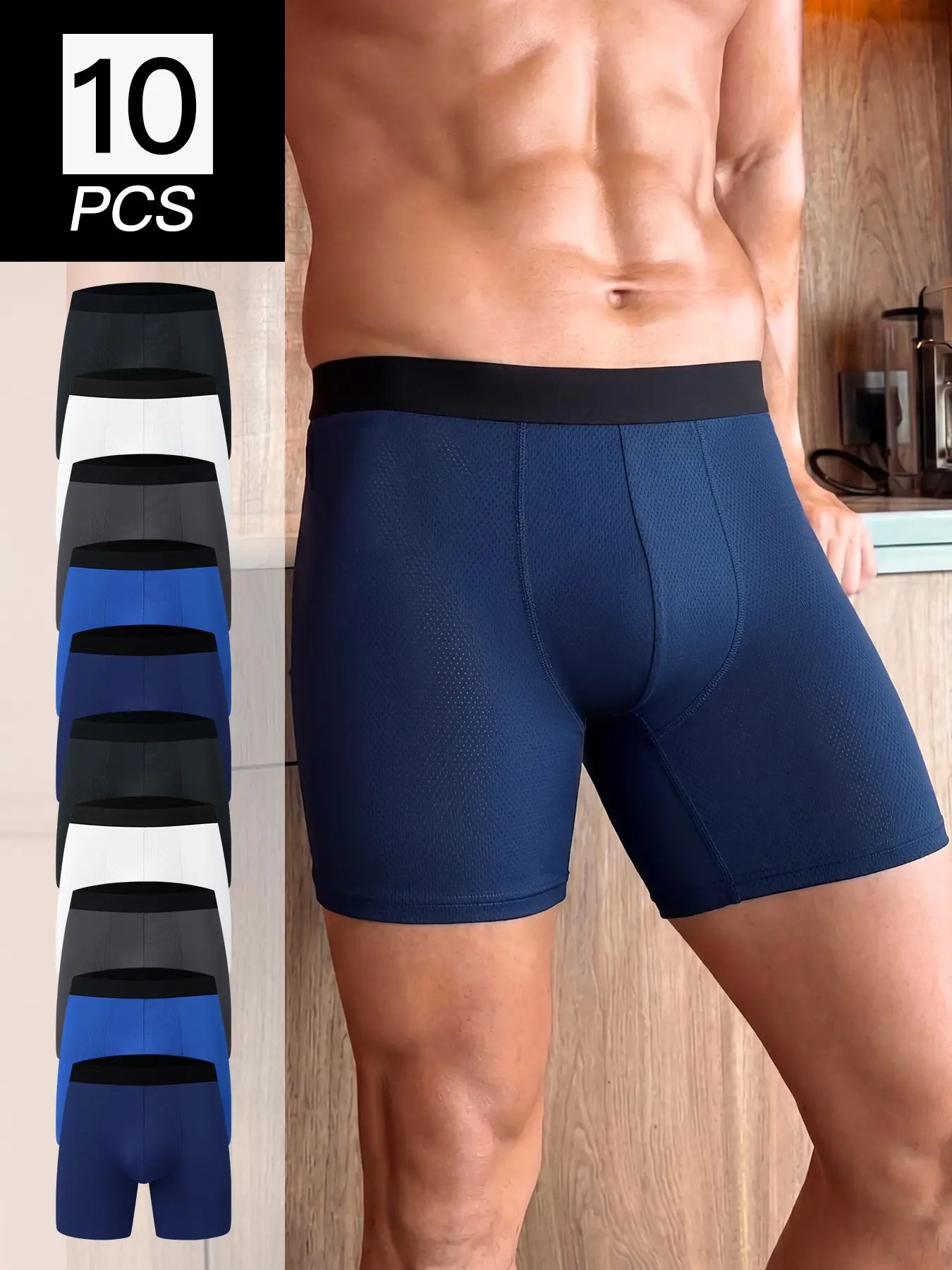 10 PCS/Pack Men's Long Leg Sports Boxers Briefs for Men, Anti-Chafing Sport Performance Underwear, Moisture Wicking Quick Dry Breathable Boxer Briefs, 4-Way Stretch No Ride Up Compression Underwear, Athletic Running Gym Workout, Big & Tall