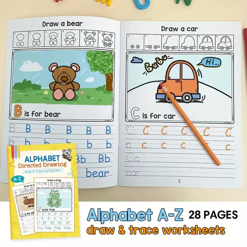 A-Z Letter Tracing Workbook with Practice Sheets, Step-By-Step Alphabet Exercises for Kids Aged 3+, Preschool Learning Activities, School Supplies