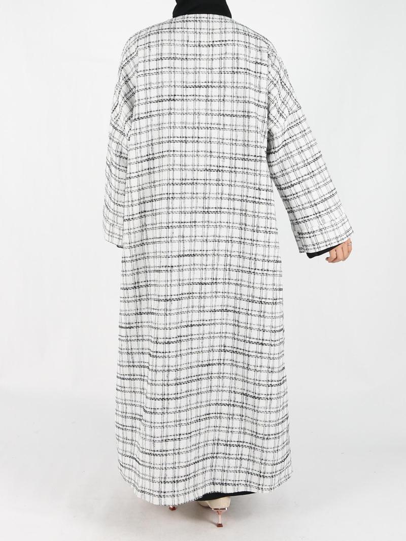 Women's Plaid Print Long Sleeve Coat, Elegant Loose Open Front Outerwear for Fall & Winter, Ladies Clothes for Daily Wear
