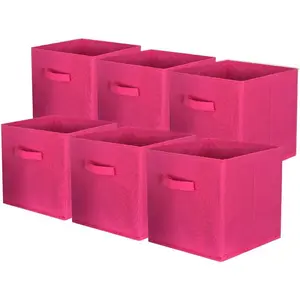 Storage Bins, Foldable Fabric Storage Cubes And Cloth Storage Organizer Drawer For Closet And Toys Storage, 6 Pack (Fuchsia)