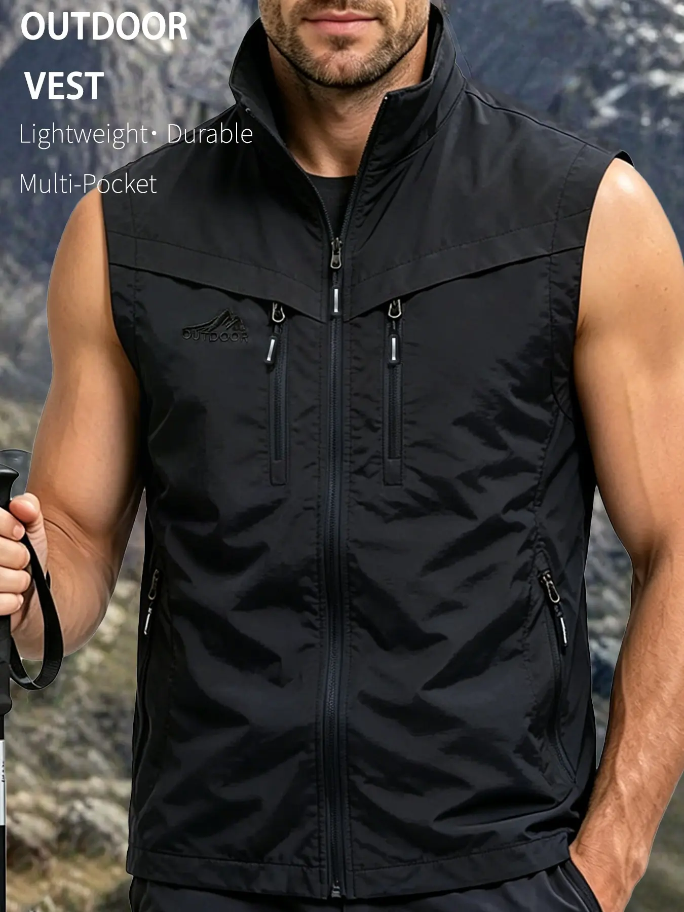 Men's Sleeveless Lapel Vest, Multi-Pocket Casual Outer Vest, All Seasons, Loose-Fit, XS-Xxxl, Ideal for Outdoor Activities