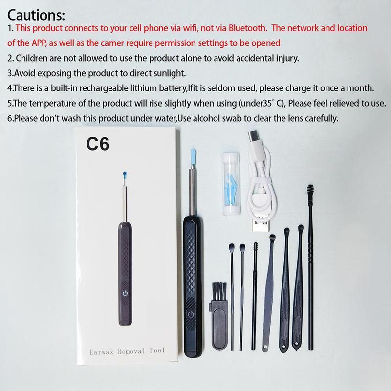 Electric Ear Wax Removal Tool, High-resolution Camera with 360° Angle Of View & 6 Led Lights, Ear Wax Remover, Earwax Removal Kit, Ear Wax Cleaning Tool for Women & Men, Ear Cleaner Camera