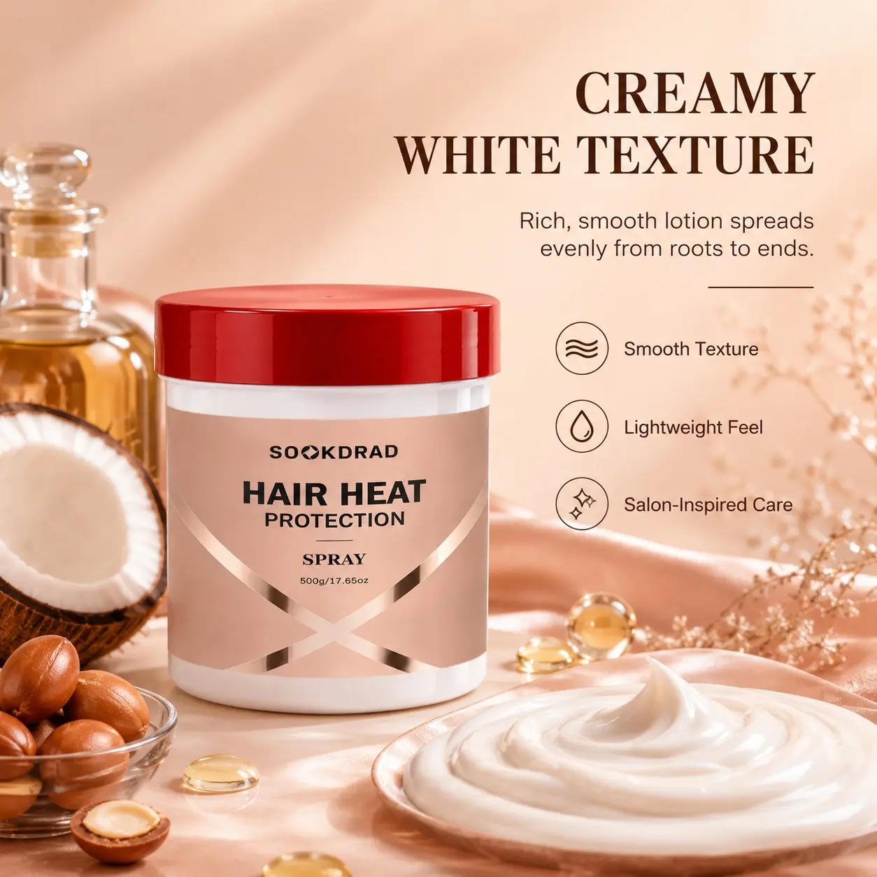 Hair Heat Protection Spray, Heat Damage Defense, Styling Tool Shield, All Hair Types, Easy Application, 500g