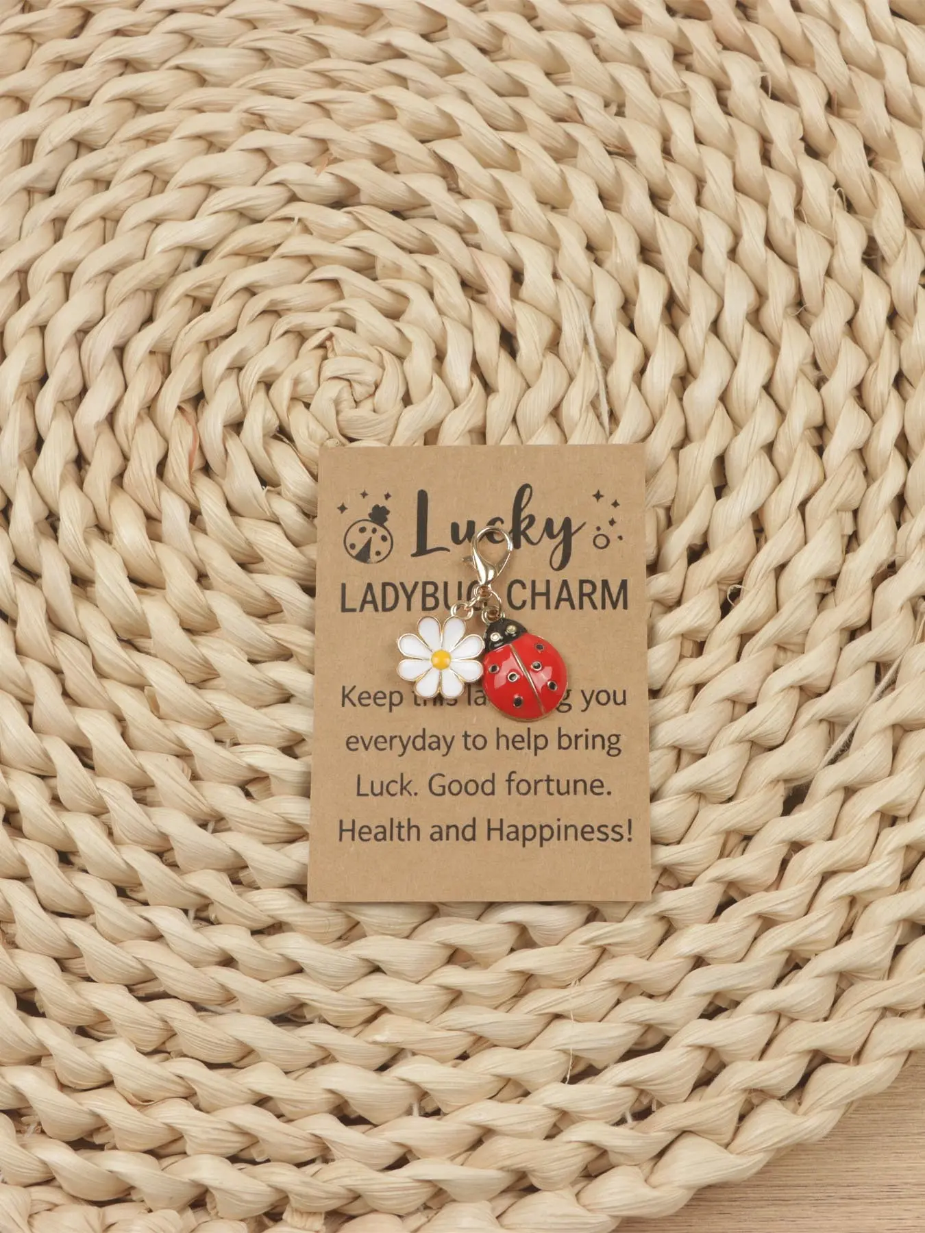 1pc Lucky Ladybug Daisy Pendant with Blessing Cardboard, Symbolizing Good Luck, Health and Happiness, Niche Healing Pendant, Graduation Gift, Best Friend Exchange, Employee Appreciation Universal Creative Souvenir