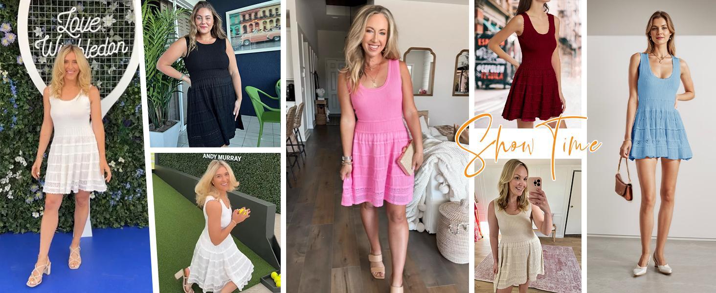 Imily Bela Womens Summer Mini Dresses Casual Crewneck Knitted Crochet Hem Flowy Tank Sundress  Sleeveless sundress prom dress