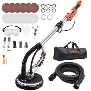 VEVOR 1.4 HP 1010W Electric Drywall Sander, Popcorn Ceiling Removal Tool for Floors/Walls/Ceilings, 7 Variable Speeds (1000-2200 RPM), Double-Deck LED Light, Foldable-Extendable Handle, 15 Sanding Discs, Dust Hose, 15.96 lbs