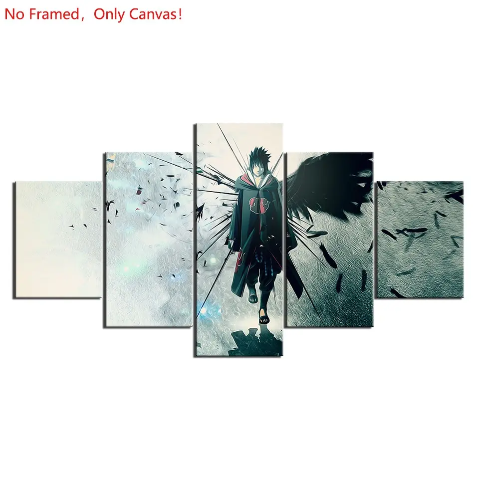 5 piece/set of frameless canvas painting print poster, classic hot-blooded anime art, Sasuke Uchiha, very suitable for Japanese two-dimensional fans, the perfect gift for bedroom, living room, kitchen, dormitory corridor, mural, wall decoration