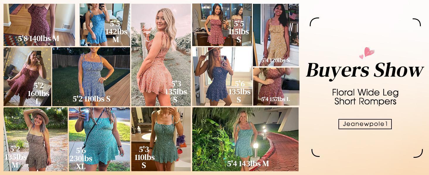 Imily Bela Women's Boho Floral Wide Leg Short Romper Spaghetti Strap Smocked Jumpsuit