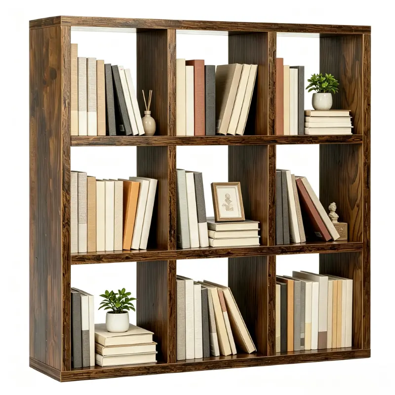 9-Cube Cubicle Wooden Storage Organizer / Cup Shelf / Book Shelf, Extra-Thick Frame Reversible Bookcase with Open Back, Dimensions: 4.72" x 16.53" x 17.71", Suitable for Living Room, Bedroom, Home Office