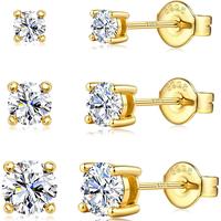 3 Pairs 3,4,5MM - 14K Yellow Gold