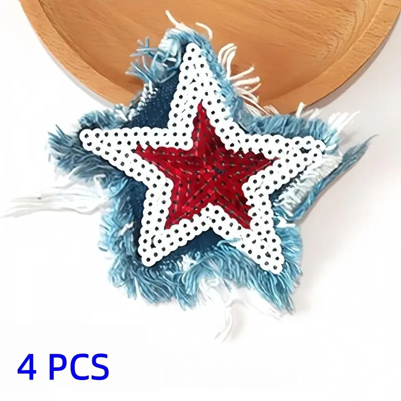 4 Pcs Denim Star Sequin Embroidery Patch, Blue Glitter Iron-On/stitch Decor, DIY Craft Supplies, Clothing Hat Bag Decoration