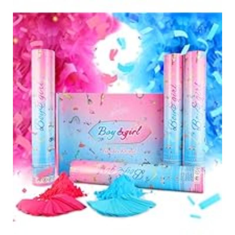 Gender Reveal Confetti Cannon,4 Pink Safty Corn Powder Smoke Party Poppers Shoots 20-25ft,12 inch Upgrade Firmware Baby Shower Gender Reveal Party Supplies