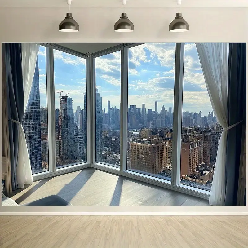 2D Flat, 1pc New York City Skyline Background Cloth2D - Realistic 2D Urban Photography Background for Halloween, Christmas, New Year Parties - No Electricity Needed, Durable Polyester, Multiple Sizes Available, New York City Wall Art, Event