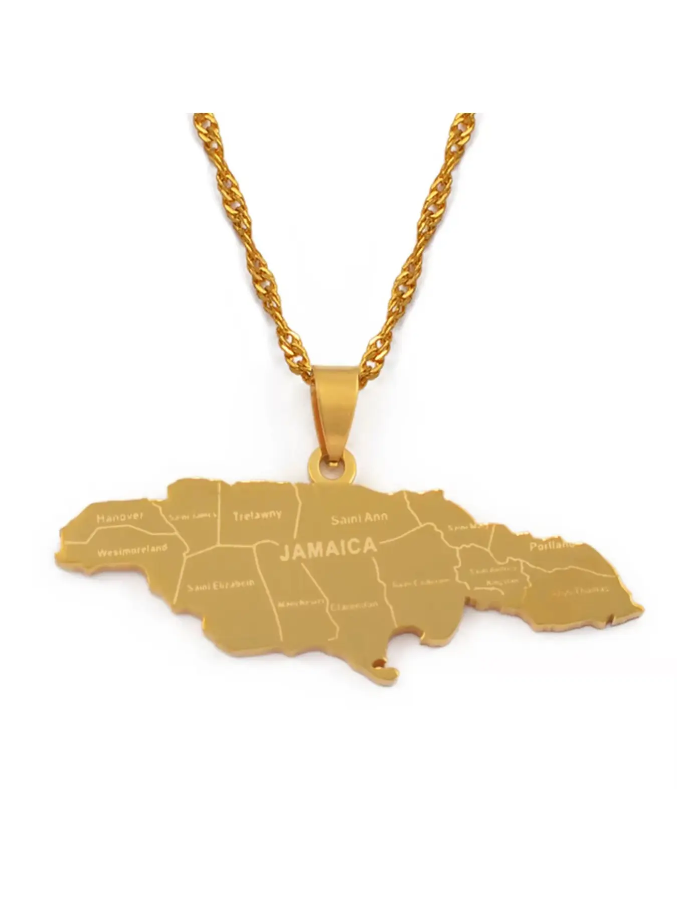1pc Map of Jamaica With City Pendant Necklaces for Women  Stainless Steel Jamaica Maps Silver Color/Gold Color