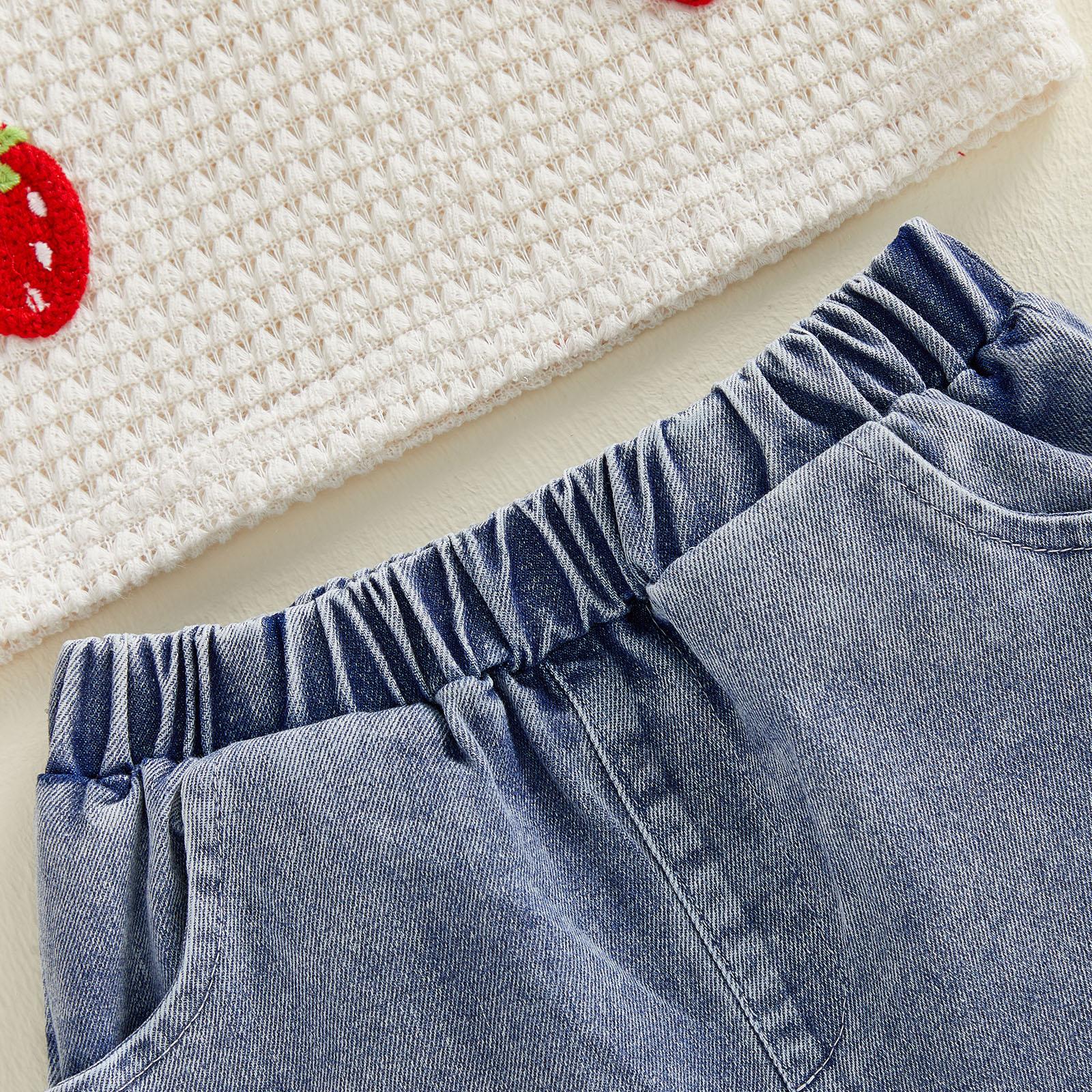 Toddler Girl Summer Fashion 3D Strawberry Top Denim Shorts Set Baby Y2K Clothes 2026 TikTok Trendy Play Outfit