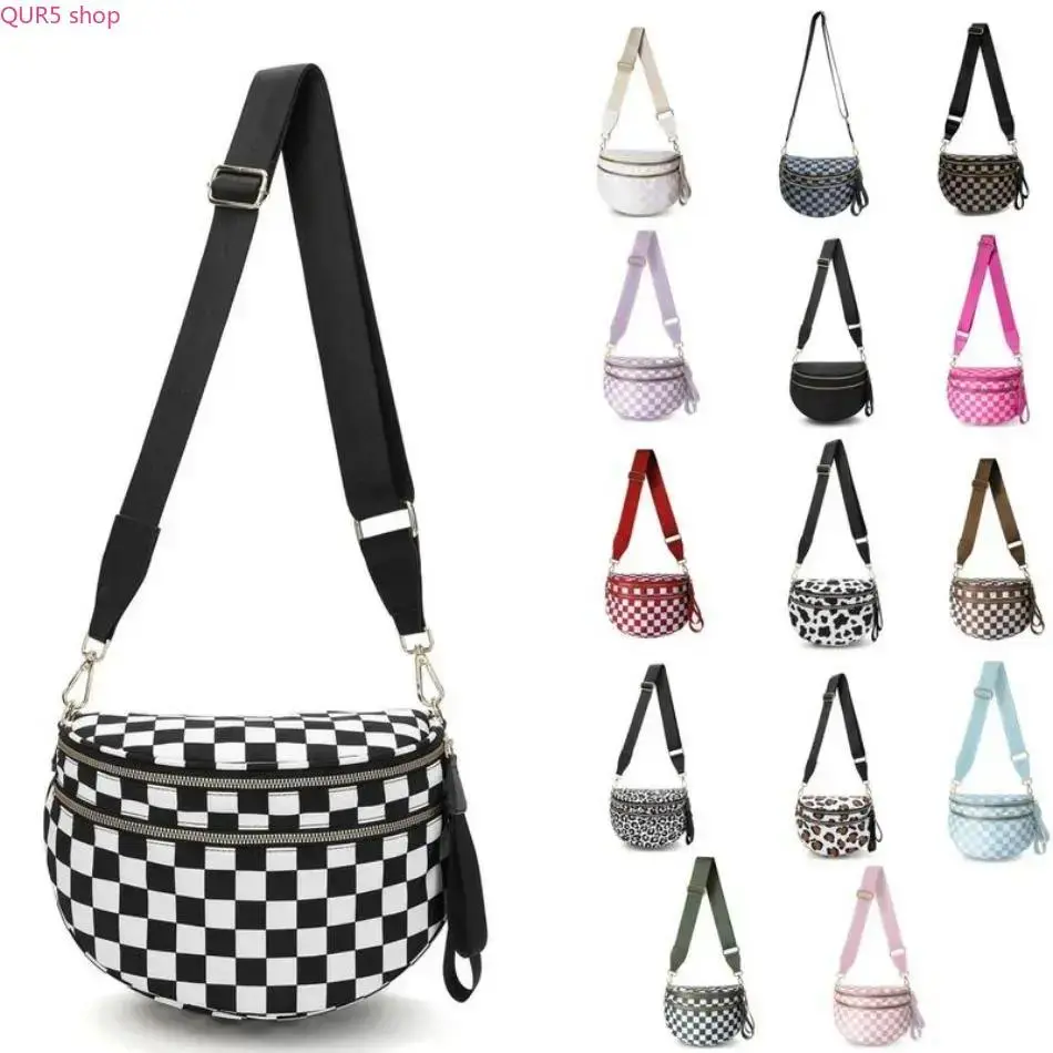 2026 New Women's Checkered Nylon Crossbody Bum Bag with Shoulder Strap, Spacious Gym Accessory for Daily & Holiday Use - Sports & Outdoor Fanny Pack, Checkered Crossbody Bag,summerwins