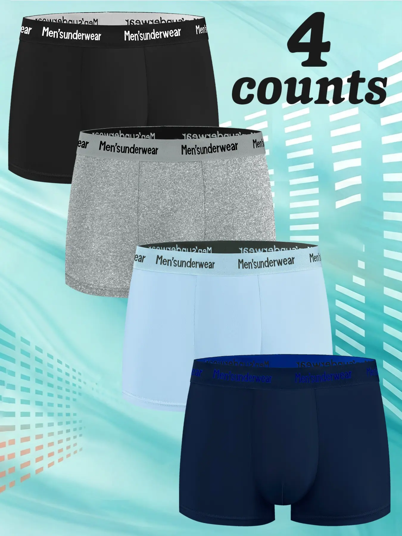 4 pcs solid color men's flat cornered underwear,  Soft and lightweight fabric, Slim and traceless, Comfortable men's underwear, Innovative design, leisure home, Daily exercise, Comfortable men's underwear, Universal throughout the four seasons.