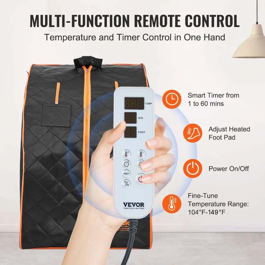 VEVOR Portable Sauna Tent,1400 Watt Personal Sauna Kit For Home Spa Time Temperature Remote Control Black Yhwbxssnqccs9jzufv1 - View #8