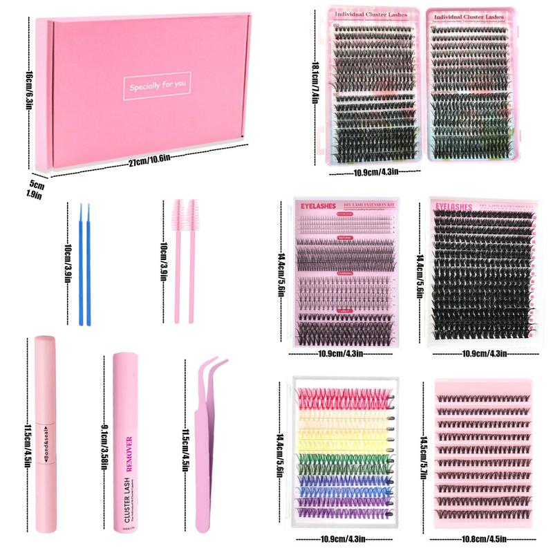 Mixed Length and Color DIY Eyelash Extension Set, Self-Application Volume Cluster Lashes, Rainbow Wispy Individual Lash Clusters, Individual Lash Extensions
