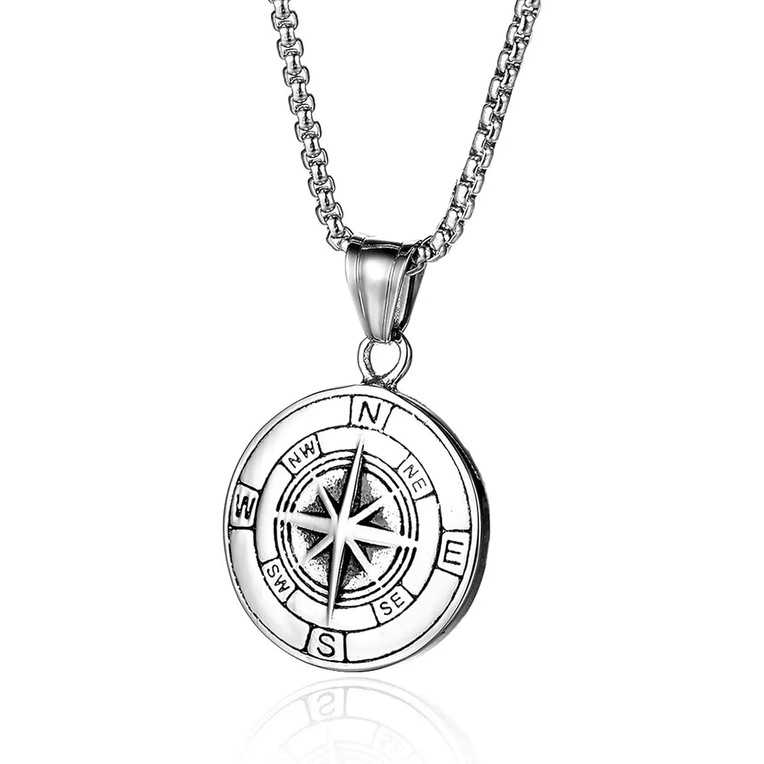 Compass Necklace for Men Chain Compass Pendant Male  | Stainless Steel Material, Graduate  for Him