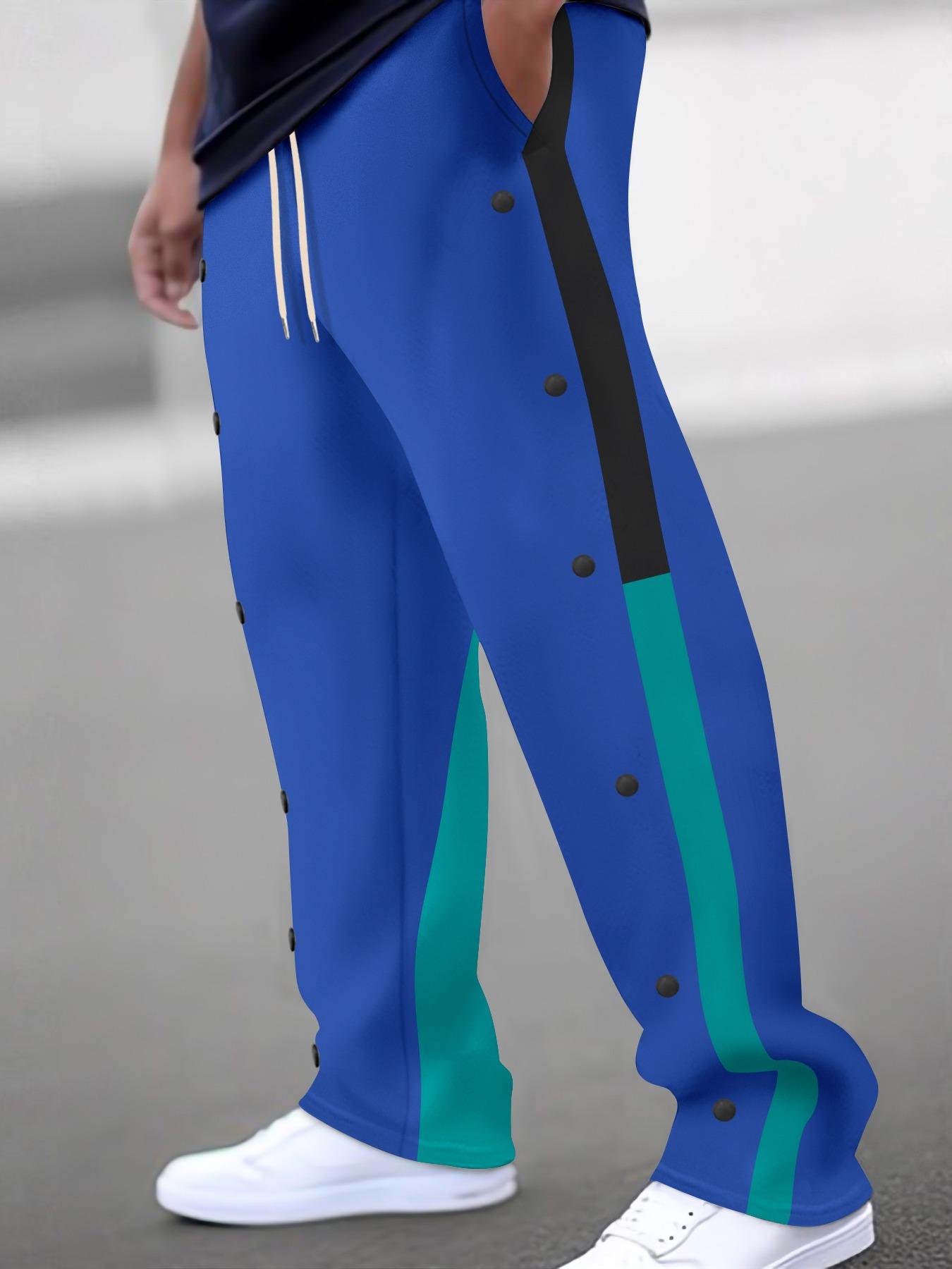 Men's Colorblock Drawstring Waist Pants, Regular Fit Casual Comfy Pocket Trousers for Daily Wear, Men's All-Match Trousers for All Seasons, Colorblock Sweatpants
