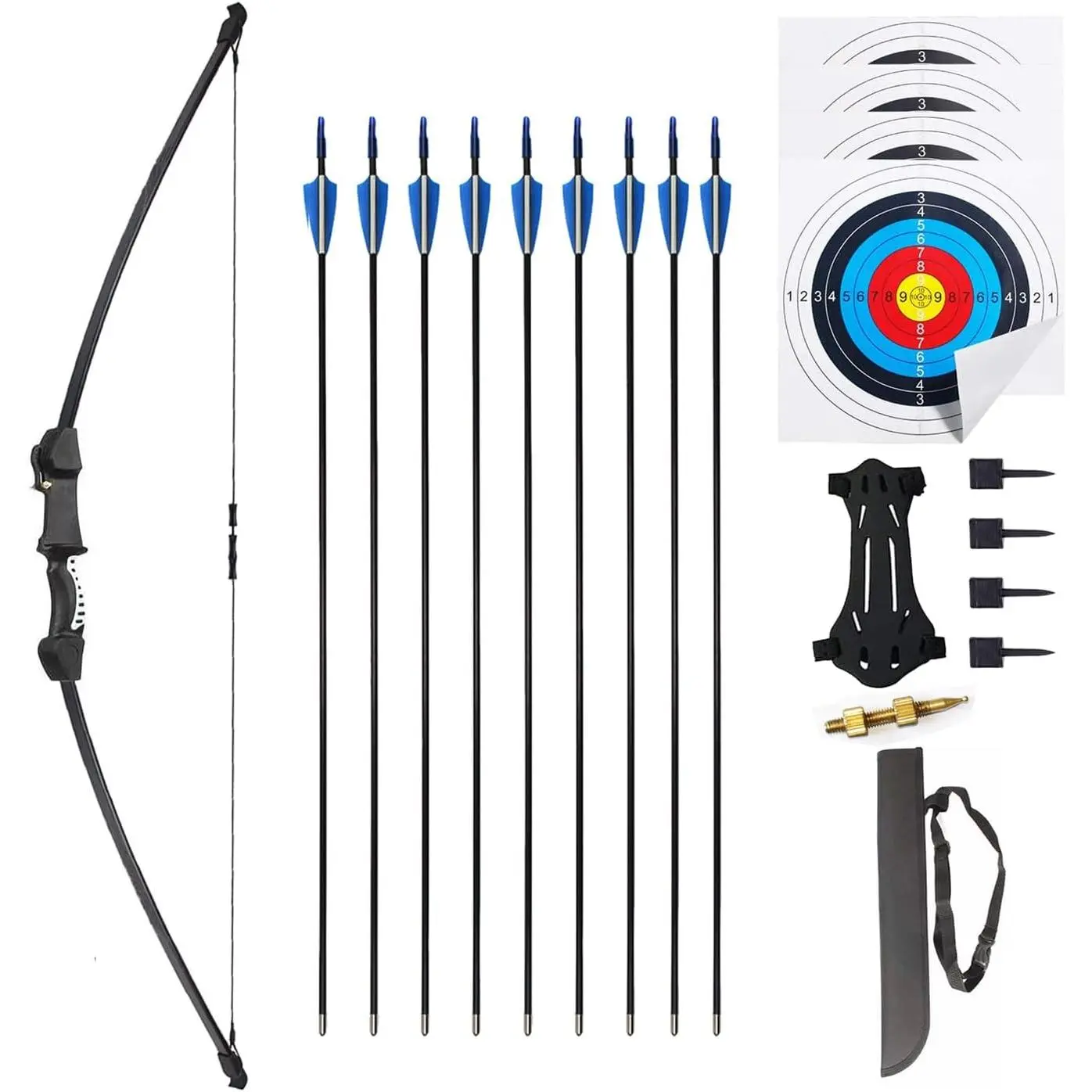 Arrows Set for Kids 8-12 Teens Recurve Archery Beginner Gift Longbow Kit, Outdoor Hunting Play Gift, 9 Arrows, 4 Target Face for Backyard Game Age 12-14 14-16