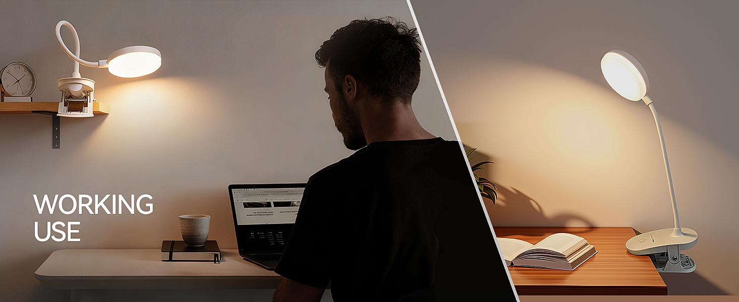 All-Scenario Clip on Lamp - 3600mAh Rechargeable Cordless Light, 360 Flexible Gooseneck, 5 Color 5 Brightness, Fits Bed Reading, Desk, Dorm, Travel, Camping, Eye-Caring - Perfect Gift for Anyone