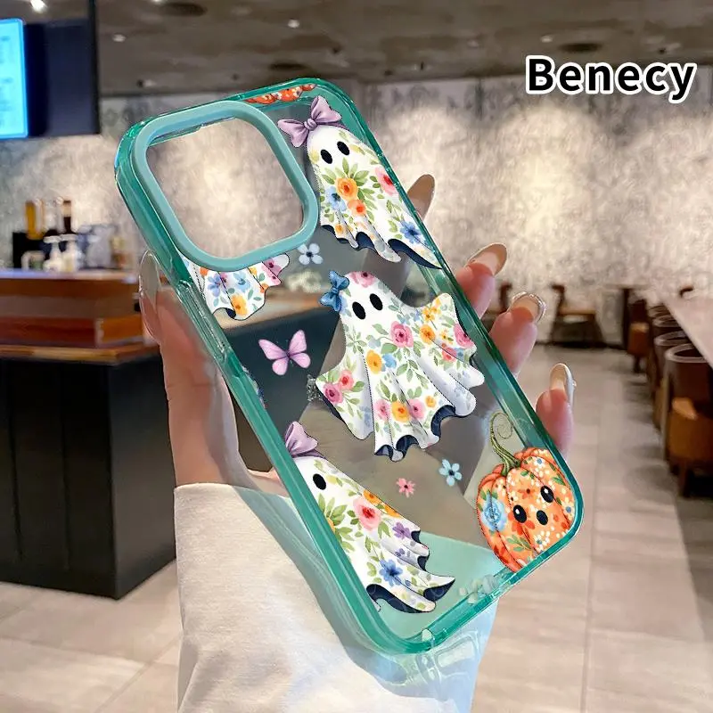 Durable Plastic Phone Case for iPhone 16 Pro Max, 17, 15 Plus, 14, 13, 12, 11 - Floral Ghost Reverie Design, Non-Yellowing Transparent Silicone, Shockproof Drop Protection Mobile Phone Accessory, Accessories