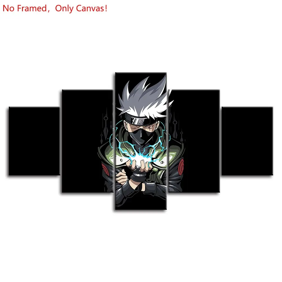 5 piece/set of frameless canvas painting print poster, classic hot-blooded anime art, Kakashi Hatake  Iconic N, very suitable for Japanese two-dimensional fans, the perfect gift for bedroom, living room, kitchen, dormitory corridor, mural, wall decoration