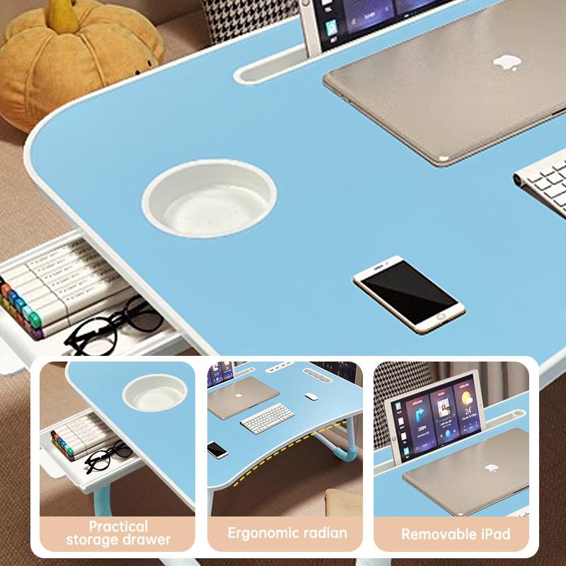 Foldable Breakfast Tray Lap Desk| 6-In-1 Multi-Function With USB Charging Fan Lamp| Cup Book Holder Drawer For Outdoor