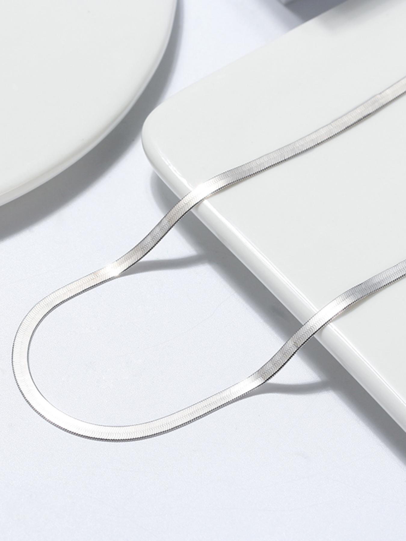 925 Sterling Silver 3mm Flexible Flat Herringbone Chain Necklace, Fashion Jewelry Accessories for Women & Girls, Trendy All-match, Chic, Elegant & Exquisite Jewelry for Birthday Gift