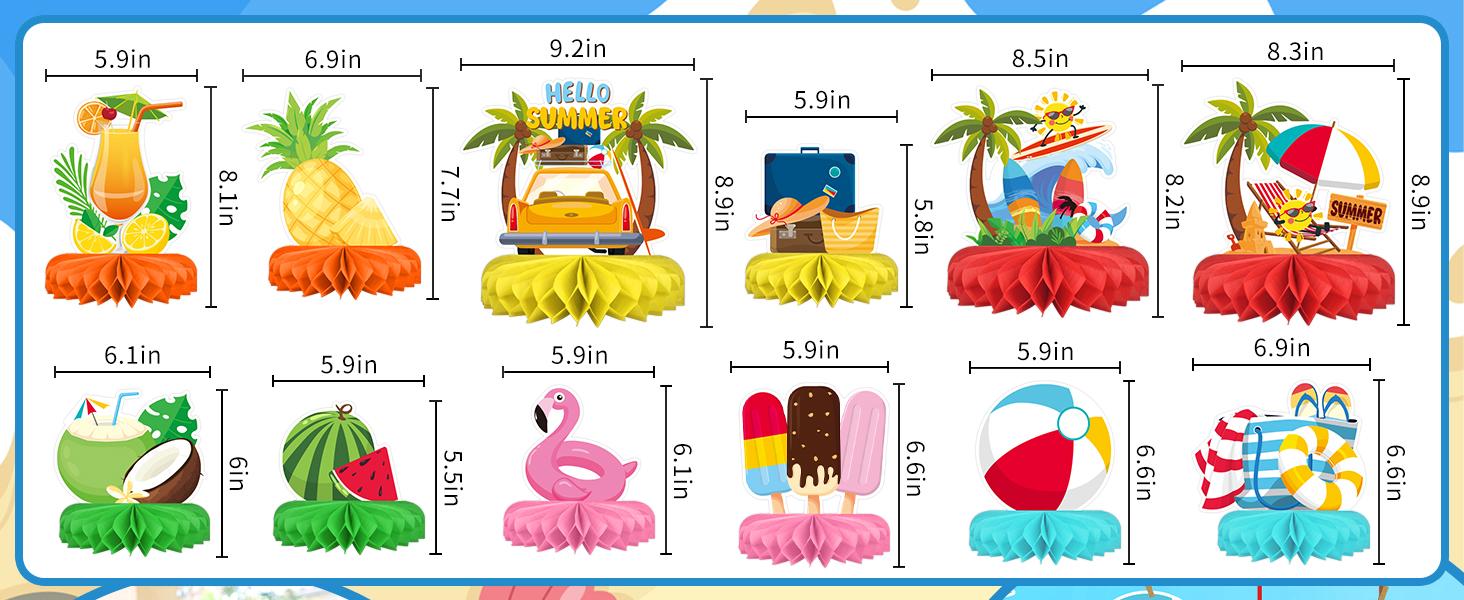Beach Party Decorations Kit - Beach Themed Honeycomb Centerpieces and Table Decor for Summer & Pool Party Decorations