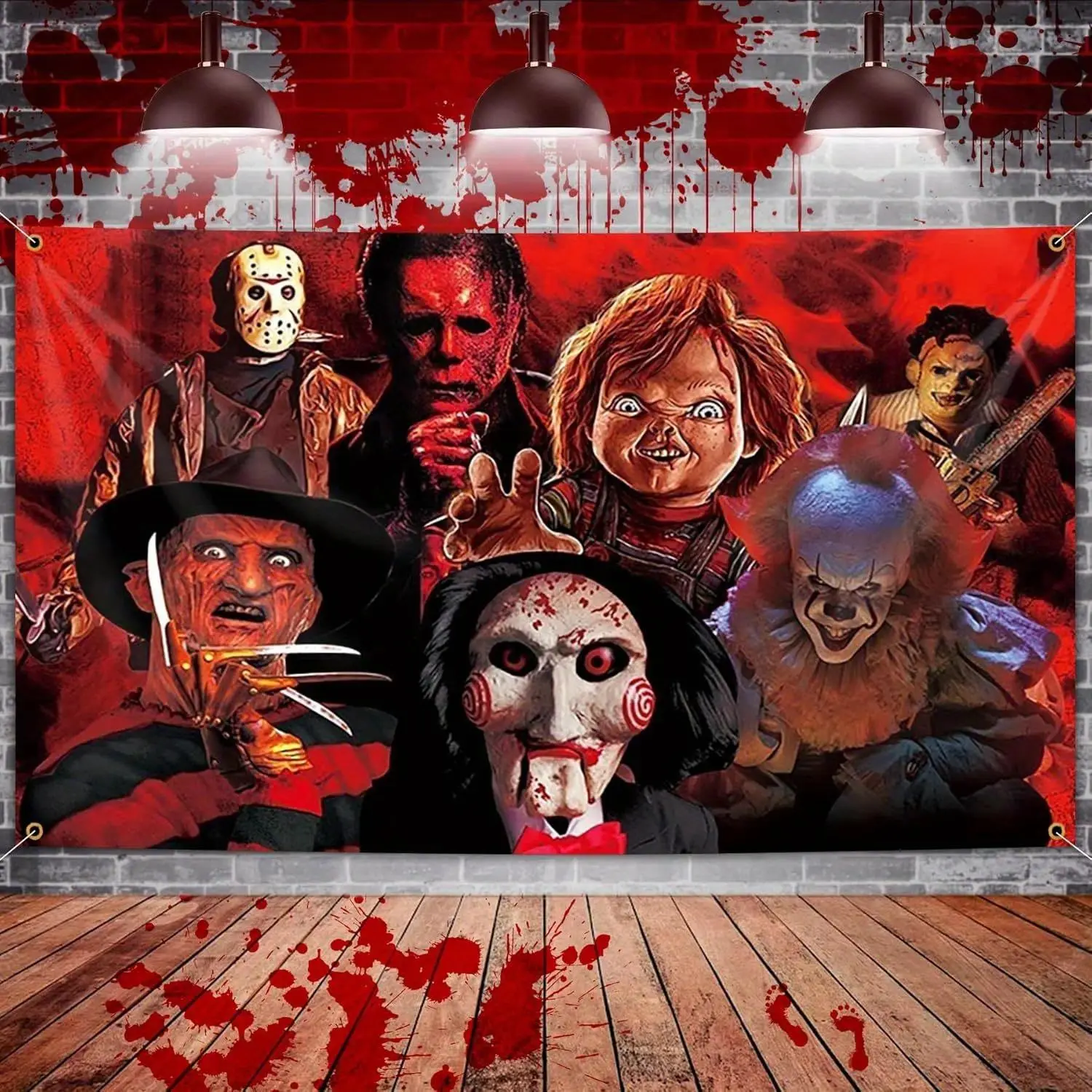 Horror Movie Character Collage Wall Tapestry, Spooky Scary Wall Hanging Backdrop, for Halloween Party, Indoor Bedroom Home Wall Decoration,1Pc