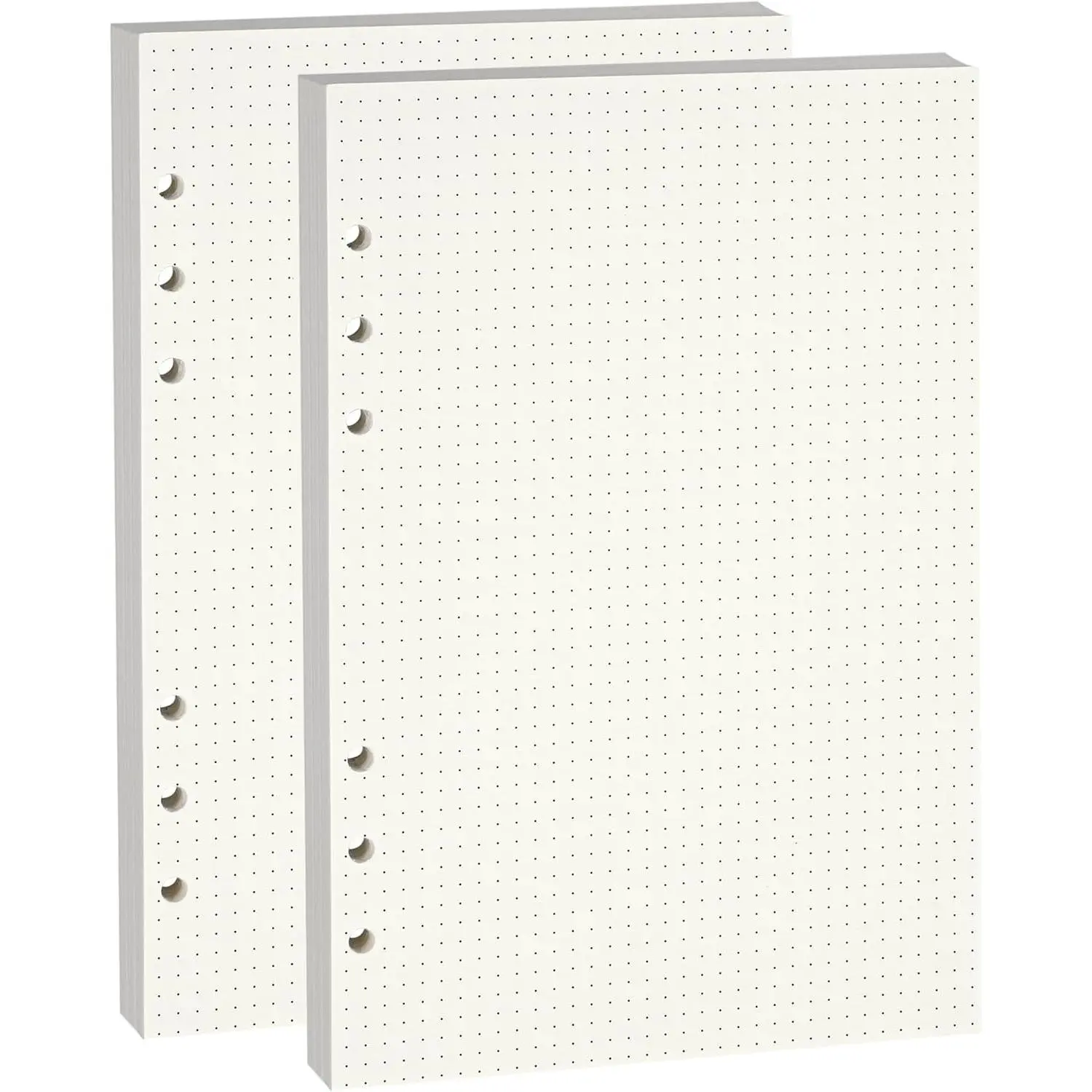 Beige A5 6-Hole Dot-Ruled Refill Paper(Pre-Punched) Fits A5 6-Ring Binder, 100GSM Thick No Bleed-through Sheets, Double Sided Writing for Fountain Pen & Gel Pen (2 Pack)