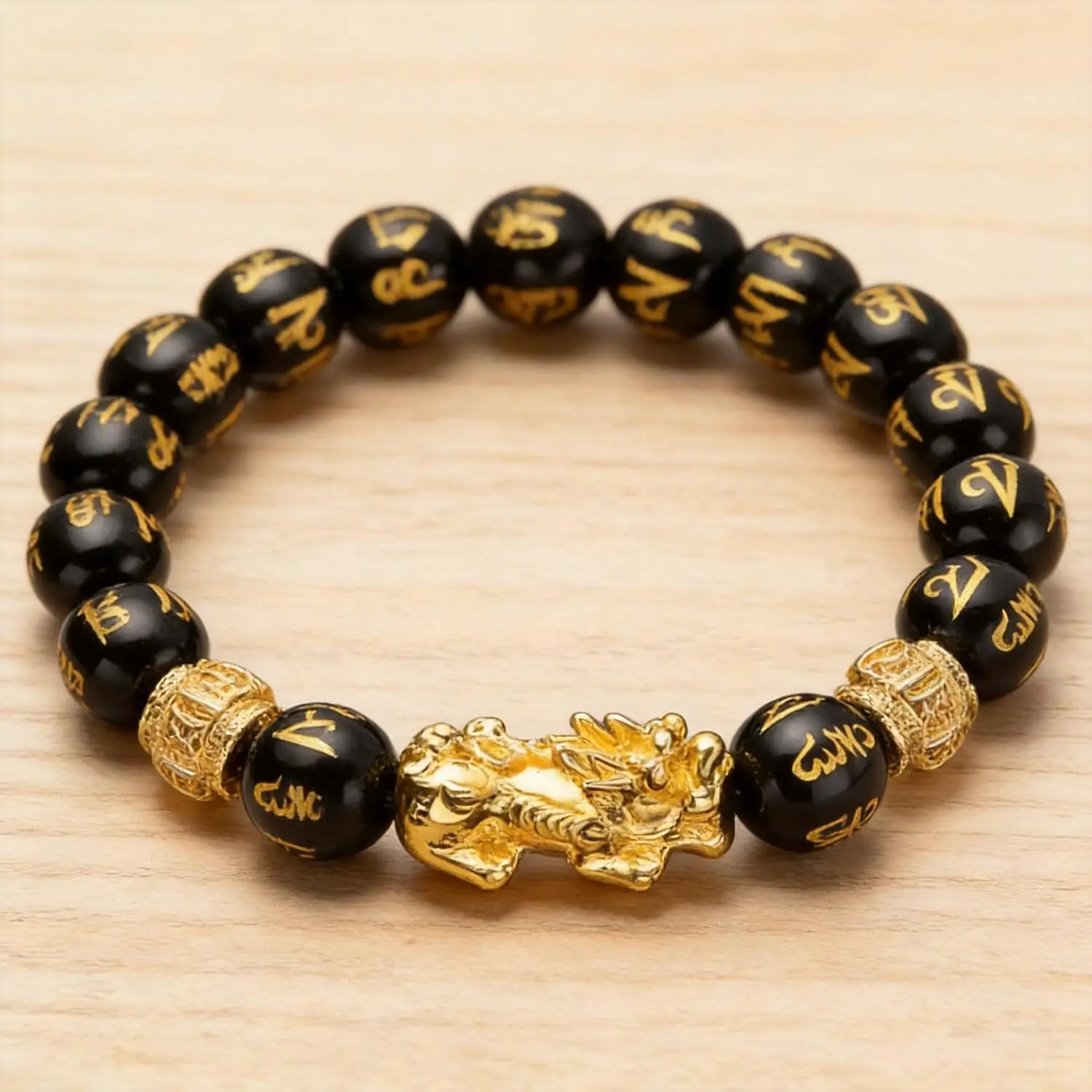 Feng Shui Pixiu Elastic Beaded Bracelet, Dragon Lucky Money Protection| Elastic Stretch Design.Good Luck & Wealth Protection Jewelry, Casual Fashion Lucky Charm Gift for Men and Women Money Attraction Bracelets